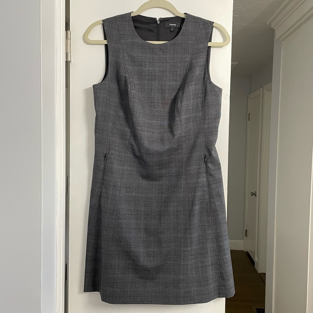 Theory Helaina Plaid Wool Blend Sheath Aline Dress